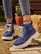 cheap Combat Boots-Women&#039;s Tie-Dye Canvas Work Boots with Chunky Sole – Casual Lace-Up Outdoor Boots for Harvest Festival, Farm Work and Fall Outings