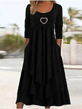 abordables Robes fleuries décontractées-Femmes Robe Midi Robe Décontractée Mode Moderne Vacances Quotidien Week-end Coupe régulière Uni manche longue Col ras du cou Noir Rouge Bordeaux Gris foncé Printemps Automne