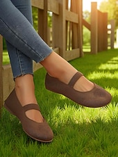 olcso Női lapos sarkú cipők-női széles orrú, flyknit Mary Jane lapos sarkú cipő – kényelmes, lélegző, hétköznapi viseletre, kerti sétákra és hosszú állásidőre
