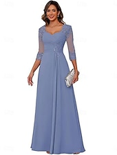 billige Gulvlengde-A-linje Kjole til brudens mor Elegant Enkel V-hals Gulvlengde Chiffon 3/4 ermer med Ensfarget 2025