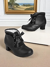 abordables Années 1950-Bottines bordeaux d&#039;inspiration victorienne des années 1900 pour femmes – bottines à talons à lacets en similicuir avec nœud en ruban pour un usage quotidien et des tenues vintage