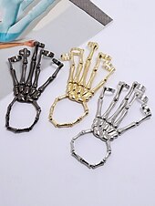 economico Accessori di Halloween-Bracciale da donna in lega di Halloween con scheletro a forma di mano – anelli regolabili in stile punk gotico per feste e cosplay