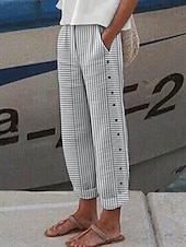 cheap Graphic Cotton Linen Pant-Women&#039;s Cotton Linen Pants Tapered pants Chinos Fashion Streetwear Full Length High Waist Striped Pocket Elastic Waistband Comfy Soft Comfortable Micro-elastic Outdoor Street rice white Black Pink