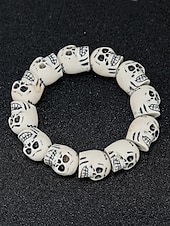 baratos Acessórios de Halloween-Pulseira masculina de contas de caveira de Halloween – pulseira punk gótica de resina elástica para festas, cosplay e fantasias