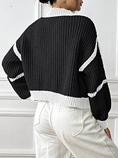 preiswerte Strickjacken und Oberbekleidung-Damen Strickjacke Mode Farbblock Gerippt Kapuze Patchwork Gestrickt Langarm Normale Oberteile Stricken Ferien Ausgehen Wochenende Schwarz Rosa Herbst
