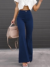 economico Pantaloni a zampa da donna-Per donna Pantaloni a Zampa Chinos Moda Streetwear Lunghezza intera Vita Alta Semplice Taglio alto Comodità All&#039;aperto Micro-elastico Ufficio Streetwear Quotidiano Nero Vino Arancione Blu scuro