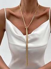 levne Dámský náhrdelník-Dámský pozlacený střapcový náhrdelník - elegantní vrstvený řetízkový choker s dlouhými třásněmi, výrazný šperk na večírky, do nočních klubů a večerní akce