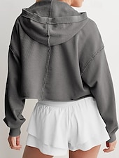 baratos Moletons e Sweatshirts Texturizados-Mulheres Pulôver Moletom Com Capuz Tecido Roupa de rua Casual Manga Longa Com Capuz Tops regulares Rua Feriado Fúcsia Cinzento Claro Cinzento Outono Inverno