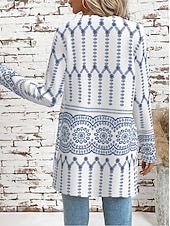 tanie Płaszcze i płaszcze trench-Damskie Zwykła kurtka Wygodny Oddychający Kieszeń Elegancja Zabytkowe Moda Codzienny Geometryczny Urlop Dzienne zużycie Otwarty przód Regularny Wycięcie pod szyją Luźna Długi rękaw Odzież wierzchnia