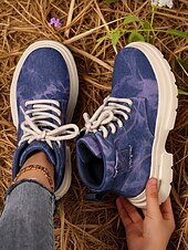 cheap Combat Boots-Women&#039;s Tie-Dye Canvas Work Boots with Chunky Sole – Casual Lace-Up Outdoor Boots for Harvest Festival, Farm Work and Fall Outings
