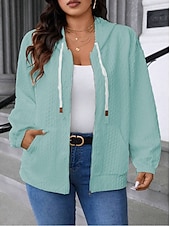 abordables veste à capuche-Femmes Veste Décontractée Confortable Respirant Avec Poches Mode Occasionnel Uni Occasionnel Tenue quotidienne Régulier À capuche Coupe régulière manche longue Vêtements d&#039;extérieur Bleu Ciel Noir