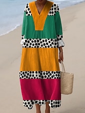 economico Abiti a Strisce e Geometrici-Per donna Abito Midi Vestito Estivo Abito a Tubino Vacanza Casual Spiaggia Uscire Spiaggia Vestibilità comoda Grafico Geometrico Manica Lunga Scollo a V Giallo scuro Giallo Rosa Blu Estate Primavera