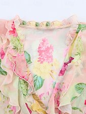 billige Blomstrete topper-Dame Skjorte Bluse Blomsternål i krystall Stilfull Moderne Langermet V-hals Vanlige topper Ferie Ut på byen Trykt mønster Rosa Høst
