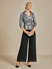 billige Dressy topper-Dame Bluse Kveldstopper Elegant metallic Stilfull 3/4 ermer V-hals Vanlige topper Bryllupsgjest Aftenselskap Semi-formelt knyte foran Grå Vår, Høst, Vinter, Sommer