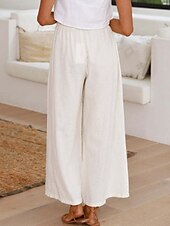 baratos perna larga e cintura alta-Mulheres Perna larga Calças Roupa de rua Casual Comprimento total Natural Tecido Cintura elástica Confortável Feriado Roupa Diária Final de semana clarete Ferrugem Azul marinho Branco Outono Normal
