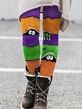 billige Halloween-bukser-Halloween Kvinners Leggings Ferie Vintage Motebasert Full Lengde Høy Midje Bukser Grafisk Trykk Termisk Varm Myk Pustende Elastisk Formell Utendørs Svart Orange Grønn Beige Vår Høst Slank