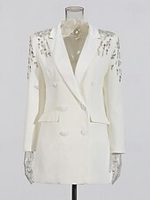 levne černý-Dvouřadé sako na míru s křišťály, pouzdrové / sloupkové šaty ve smokingu, večerní šaty ve stylu couture, elegantní šaty pro formální večírek, krátké / mini šaty s dlouhým rukávem, saténové šaty s