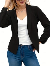 abordables Blazers et Costumes-Femmes Blazer Confortable Respirant Coupe ajustée Mode Moderne Uni Travail Quotidien Régulier Col Rabattu Coupe régulière manche longue Vêtements d&#039;extérieur Rose Claire Noir Blanche Printemps Automne