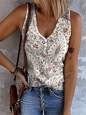 abordables Débardeur Boho-Femmes Débardeur caraco Fleuri Graphique Géométrique Bohème ancien Élégant Sans manches Col en V Hauts Réguliers Quotidien Imprimé Noir Rose Claire Bleu Marron Beige Été Printemps