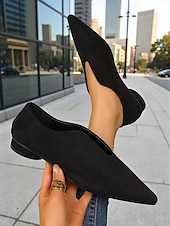 abordables Chaussures sans lacet et mocassins femme-ballerines à bout pointu en similicuir marron pour femmes – mocassins minimalistes à enfiler en V, tenues de bureau élégantes et décontractées au quotidien