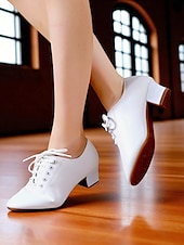 baratos Sapatos Para Dança de Salão &amp; Dança Moderna-Sapatos de dança brancos com cadarço para mulheres - calçados profissionais de salto baixo para prática de dança de salão, dança latina e jazz