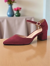 abordables Block Heels-Escarpins à talons compensés en daim rose pour femme, avec bride à la cheville – élégants escarpins à bout pointu et détails charmants pour mariages, fêtes et tenues de bureau