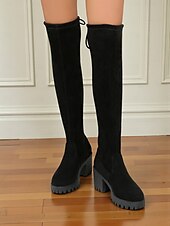 abordables Bottes à la mode-Femmes Bottes Extérieur Travail Quotidien Talon épais Bout Rond Mode Marche PU Mocassin Noir mat Lumineux Noir Noir