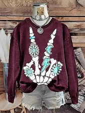 economico Felpa e Hoodie di Halloween-Per donna Felpa Pullover Felpe con cappuccio Grafico Teschio Astratto Moda Casual Manica Lunga Girocollo Top Regolari Streetwear Abbigliamento Quotidiano Stampato Nero Vino Viola Verde Primavera