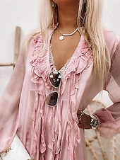 tanie Prosta sukienka-Damskie Sukienka mini Codzienne sukienki Podstawowy Codzienny Urlop Codzienny Regularny Równina Rękaw 3/4 W serek Rumiany róż Szary Lato