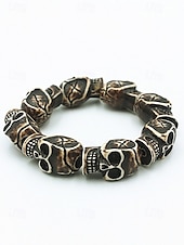baratos Acessórios de Halloween-Pulseira masculina de contas de caveira de Halloween – pulseira punk gótica de resina elástica para festas, cosplay e fantasias