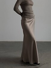 abordables Jupes unies-Femmes Jupe Moulant Mode Maxi Taille Basse Jupes Uni Micro-Élastique Soirée Rue Noir Blanche Kaki Gris Claire Automne Polyester
