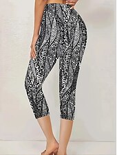 billige Kunst og design trykk-Dame Leggings Ferie Årgang Etnisk stil Capris Høy Midje Grafisk Abstrakt comfy Hurtigtørkende Pusteevne Elastisk Formell utendørs Feriereise Svart Sommer Vår Mager