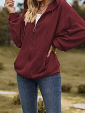 billige Teksturert hettegensere og sweatshirt-Dame Hettegensere med glidelås عادي Gatemote Fritid Langermet Med hette Vanlige topper Gate Ferie Ut på byen Glidelås Lomme Lys Rosa Svart Vin Navyblå Blå Høst Vinter