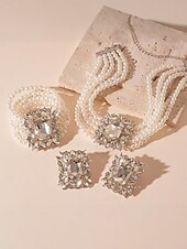 olcso Esküvő ACC-női gyöngyös strasszos ékszer - vintage ihletésű nyaklánc, karkötő és fülbevaló Gatsby partikra és esti eseményekre