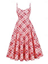 olcso Ruhák-Retró 1950-es Rockabilly Déli Flapper ruha Swing ruha Spagetti szíj Fit and Flare Zsebekkel Kockás Női Álarcos mulatság Vakáció Hétköznapi Retro témájú buli Felnőttek Ruha Tavaszi nyár