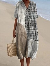economico Abiti a Strisce e Geometrici-Per donna Abito Midi Vestito Estivo Abito a trapezio Vacanza Casual Spiaggia Feste Uscire Spiaggia Vestibilità comoda Grafico Geometrico Manica Corta Scollo a V Giallo scuro Rosa Blu Arancione Estate