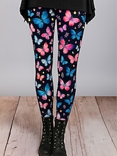 voordelige Dieren Afdruk-Dames Leggings Vakantie Vintage Etnische stijl Volledige lengte Hoge taille Grafisch Vlinder 3D-afdrukken Sneldrogend Ademend Zacht Rekbaar Buiten Huis Causaal Donker paars Zwart Paars Herfst Mager