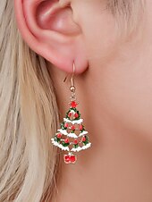 abordables Collier pour femme-Ensemble de bijoux pour femme en forme de sapin de Noël avec collier pendentif en émail festif et boucles d&#039;oreilles pendantes - accessoires de fête pour les fêtes de Noël et les cadeaux