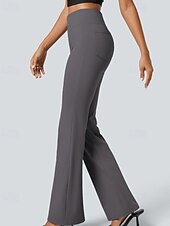 economico gamba larga e vita alta-Per donna Gamba larga Pantaloni a zampa Pantaloni Eleganti Streetwear Casual Lunghezza intera Naturale Semplice Tasca Elastico in vita Comodo All&#039;aperto Vacanza Ferie Grigio scuro Nero Verde militare