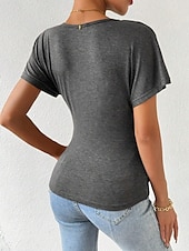 voordelige Sexy topjes voor dames-Dames Zomer tops Effen Stijlvol Modern Korte mouw V-hals Normale tops Dagelijks Feestdagen Met ruches blauw Grijs Zomer
