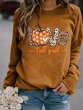 economico Felpa e Hoodie di Halloween-Felpa con cappuccio da donna di Halloween Grafica Zucca Leopardo Moda Casual Maniche Lunghe Collo Girocollo Top Regolari Stampa Quotidiana Marrone Primavera Autunno Inverno