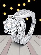 cheap Women&#039;s Rings-Women&#039;s Luxury Silver-Plated Ring with Large Round Cut Zircon and Pave Crystal Detailing - Elegant Statement Jewelry for Parties and Formal Occasions