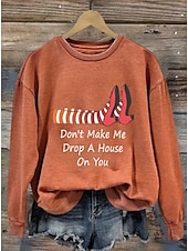 abordables Hauts d&amp;#39;Halloween-Femmes Sweatshirt Pull Graphique Crâne Sorcière Mode Occasionnel manche longue Col ras du cou Col rond Hauts Réguliers Rue Tenue Quotidienne Occasionnel Imprimé Noir Violet Orange Vert Gris Automne