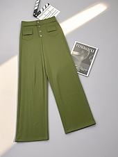 ieftine picior lat și talie înaltă-Pentru femei Picior Larg Pantaloni Drept Șic Stradă Casual Lungime totală Natural Simplu Buzunar Talie elastică Cataramă Comfortabil În aer liber Stradă Ieșire Măr Verde Gri Închis Roșu portocaliu