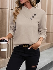 economico Top Semplici-Per donna Felpa Pullover Semplice Casual Manica Lunga Scollo a V Top Regolari Streetwear Abbigliamento Quotidiano Bottoni Nero Bianco Beige Autunno Inverno