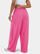 economico gamba larga e vita alta-Per donna Gamba larga Pantaloni Eleganti Streetwear Casual Lunghezza intera Naturale Semplice Tasca Design con Coulisse Elastica Comodo Streetwear Ferie Rosso violaceo Nero Verde militare Marrone