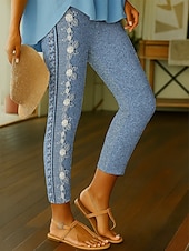 abordables Imprimé Floral-Femmes Leggings Vacances ancien Style Ethnique Longueur cheville Taille haute Fleuri Graphique Impression 3D Séchage Rapide Respirabilité Doux Élastique Extérieur Maison Décontracté Noir Blanche Bleu