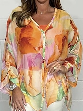 cheap Floral Tops-Women&#039;s Shirt Chiffon Tops Floral Stylish Modern Long Sleeve Shirt Collar Regular Tops Daily Holiday Buttons Print Black Yellow Pink Royal Blue Blue Spring Fall