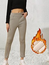 abordables Leggings en polaire-Femmes Taille EU / US Collants Élégant Athleisure Longueur complète Taille Haute Couleur Unie Tricoté Basique Confortable Doux Épaissir Micro-Élastique Sport &amp; Loisir Décontracté Quotidien Gris clair