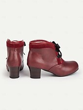 abordables Années 1950-Bottines bordeaux d&#039;inspiration victorienne des années 1900 pour femmes – bottines à talons à lacets en similicuir avec nœud en ruban pour un usage quotidien et des tenues vintage